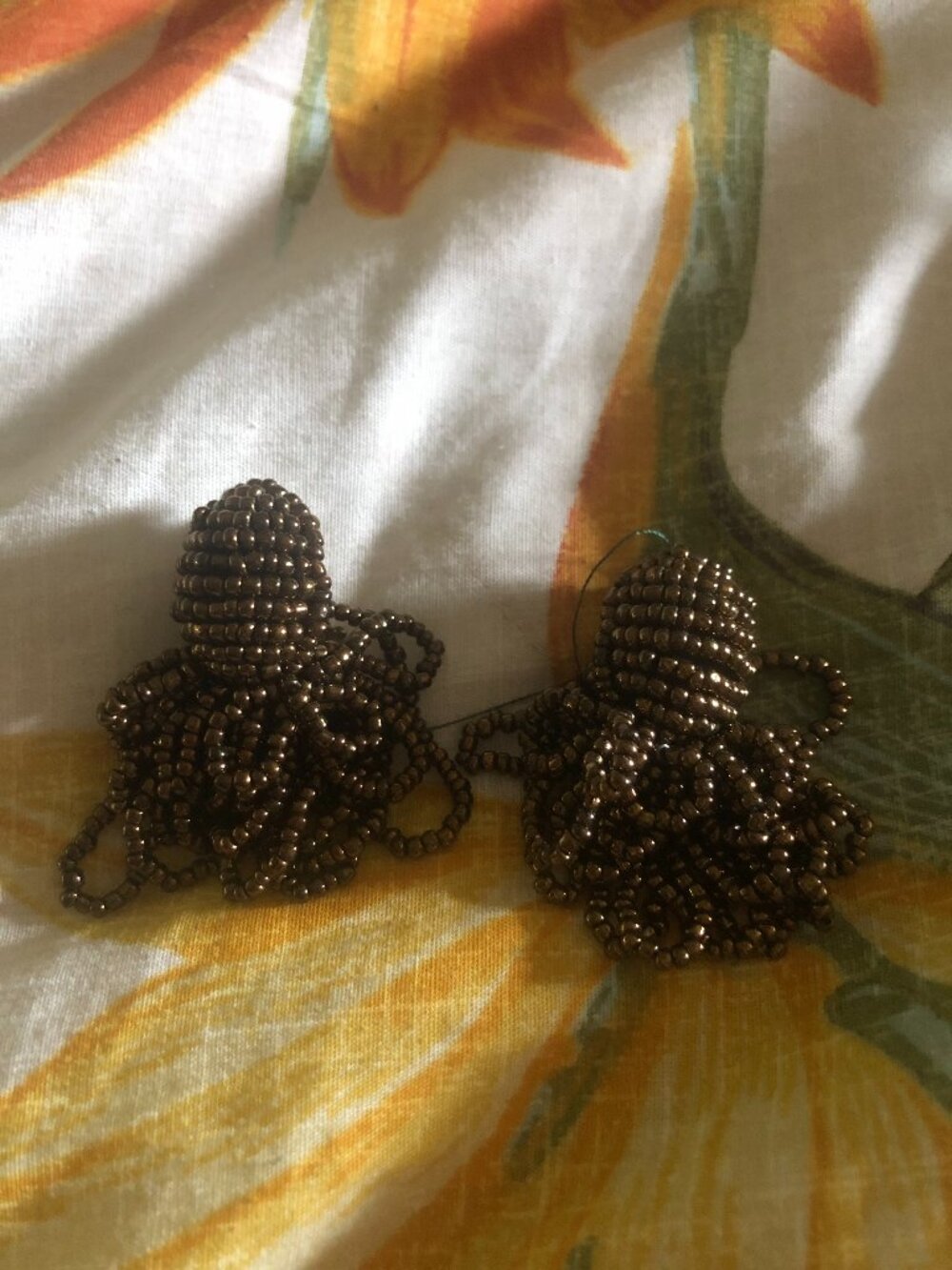 Brown beaded clip ons